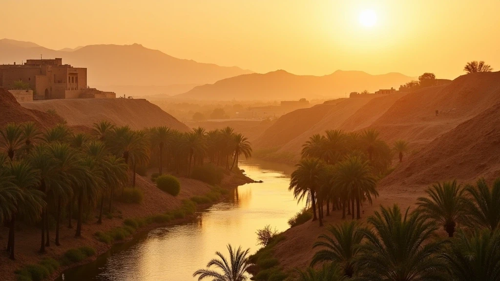 Goldene Stunde im Draa-Tal mit Palmenoasen und Wuestenlandschaft in M'Hamid