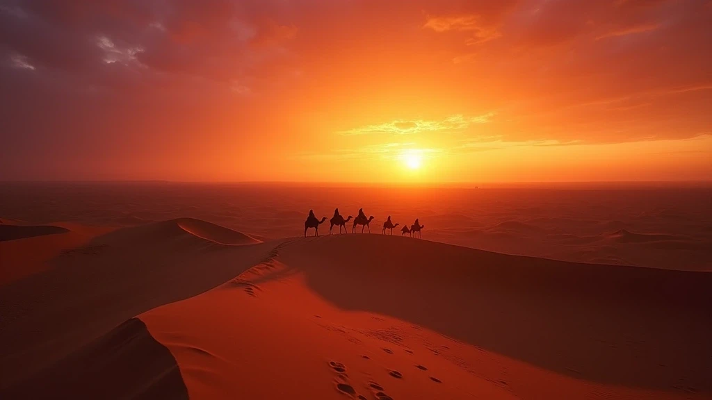 Dramatischer Sonnenuntergang ueber den Erg Chegaga Duenen in der Sahara, M'Hamid