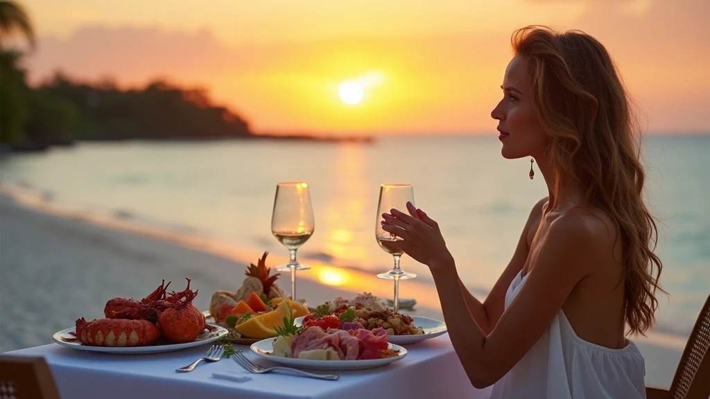 Elegantes Beachfront-Dinner in Maafushi, Malediven, mit frischem Meeresfruechten