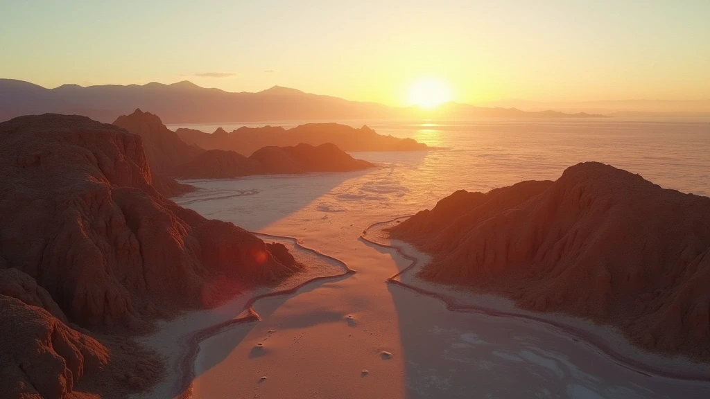 Dramatische Luftaufnahme der Atacama-Wüste bei Machuca, Chile zur goldenen Stunde mit Felsformationen