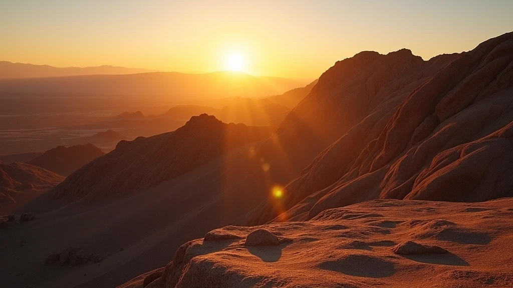 Goldene Stunde in der Wüste von Machuca, Chile mit dramatischen Felsformationen und Schatten