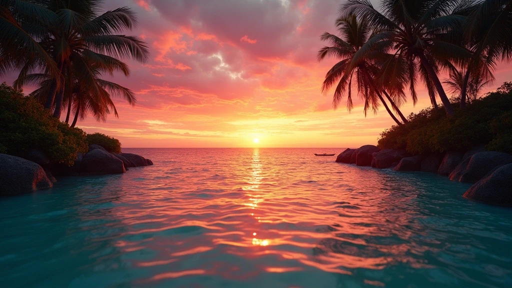 Sonnenuntergang ueber dem Coral Sea an Eimeo Beach in Mackay mit dramatischem Himmel