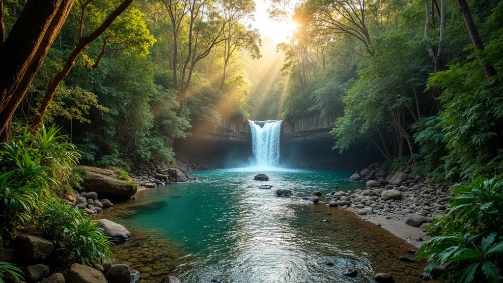Panoramablick auf Finch Hatton Gorge Regenwald und Wasserfaelle in Mackay