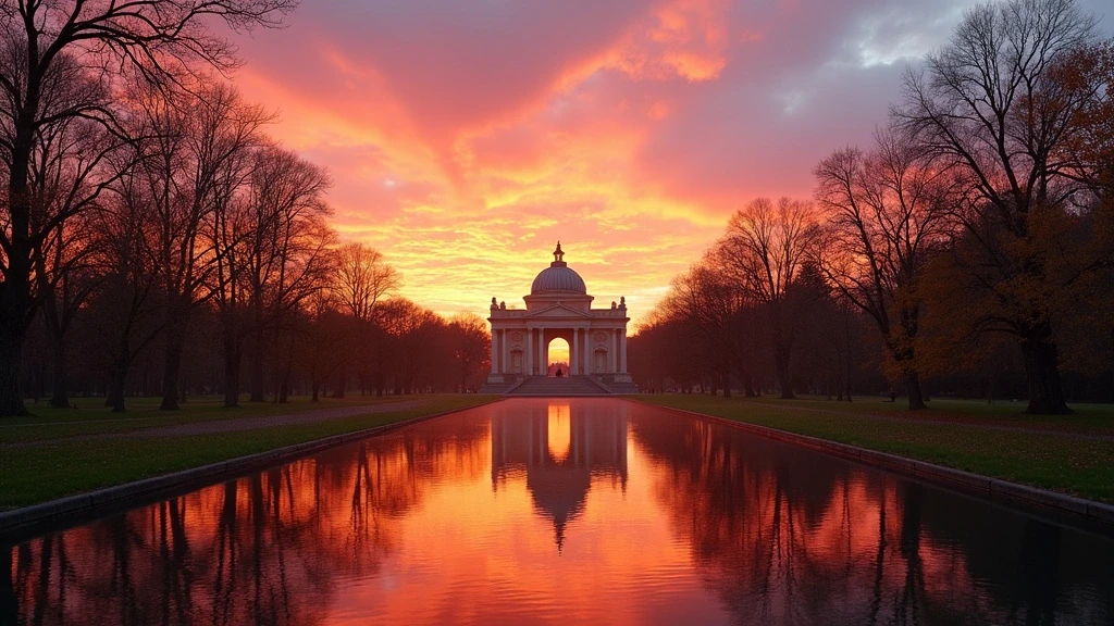 Sonnenuntergang im Retiro Park Madrid-Salamanca mit Kristallpalast und Herbstlaub