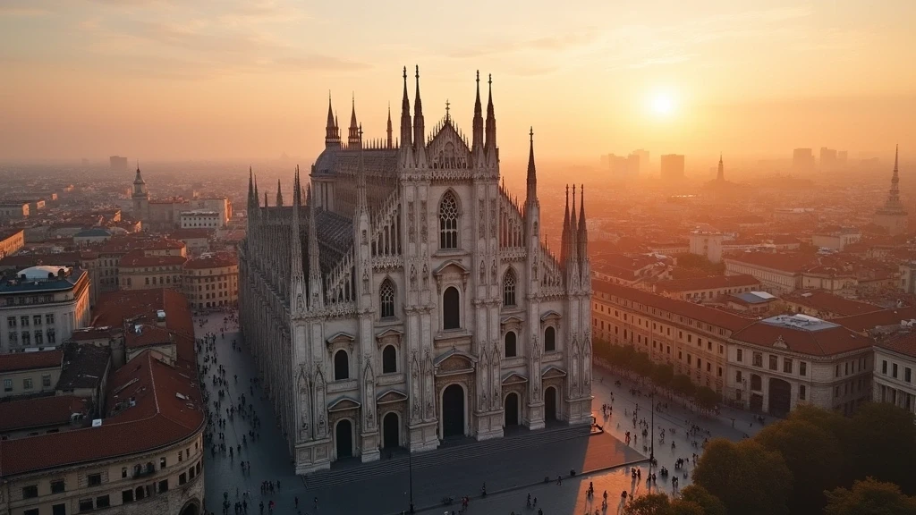 Luftaufnahme des Mailänder Doms und der historischen Altstadt zur goldenen Stunde in Italien