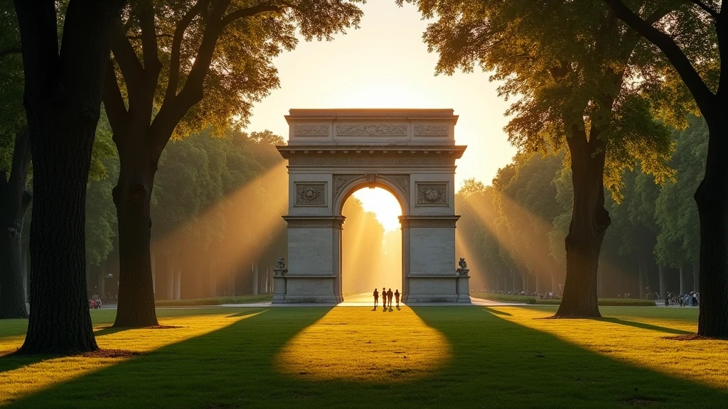 Goldene Stunde im Sempione Park mit Arco della Pace in Mailand, Italien