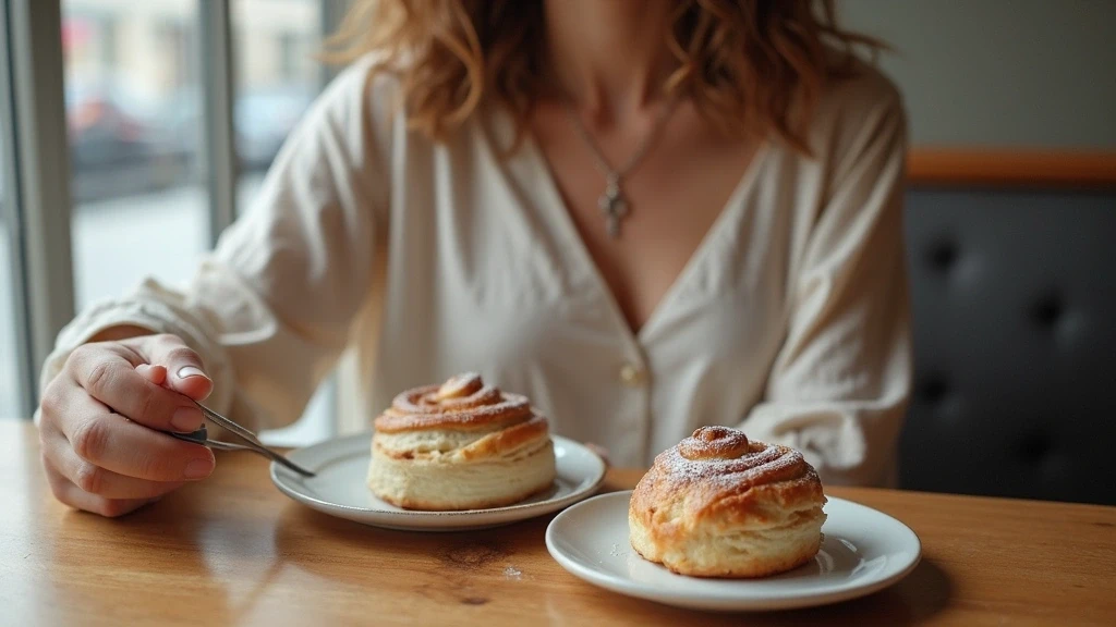 Elegante Frau geniesst Fika auf Lilla Torg in Malmö