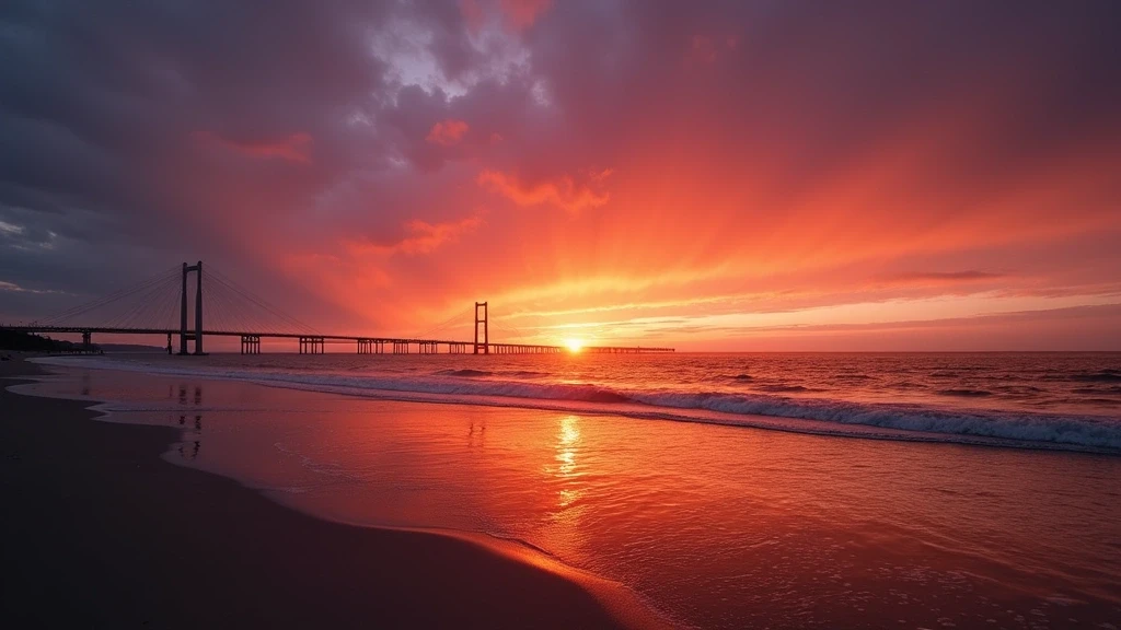 Sonnenuntergang am Ribersborg Strand in Malmö mit Öresundbrücke
