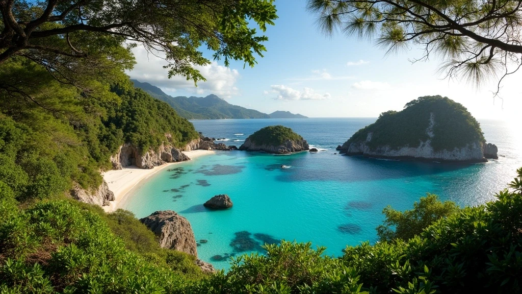Panoramablick auf Mango House Seychelles mit tuerkisem Ozean und Granitformationen