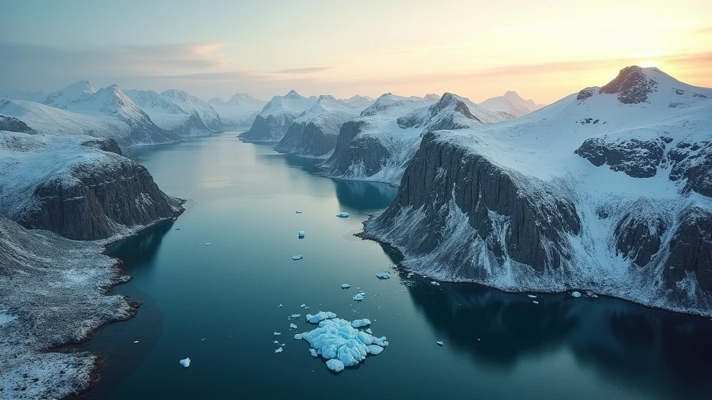 Luftaufnahme der dramatischen Berggipfel und Fjorde von Maniitsoq, Grönland zur goldenen Stunde