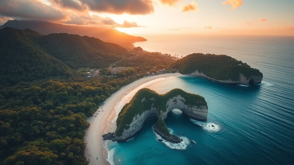 Luftaufnahme der Manuel-Antonio-Halbinsel mit Regenwald und Stränden zur goldenen Stunde in Costa Rica