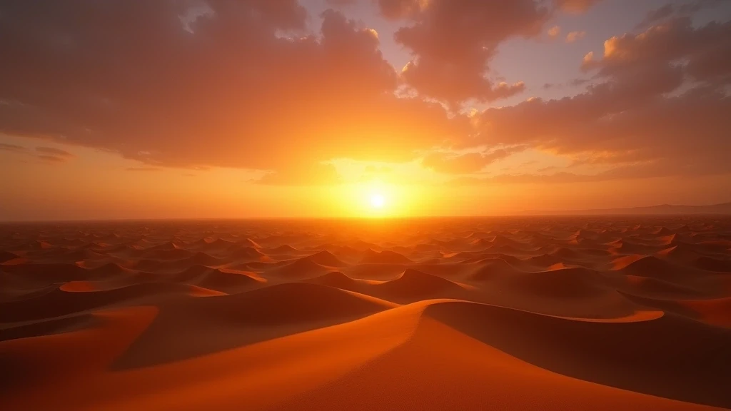 Sonnenuntergang ueber den goldenen Sandduenen der Agafay-Wueste bei Marrakesch
