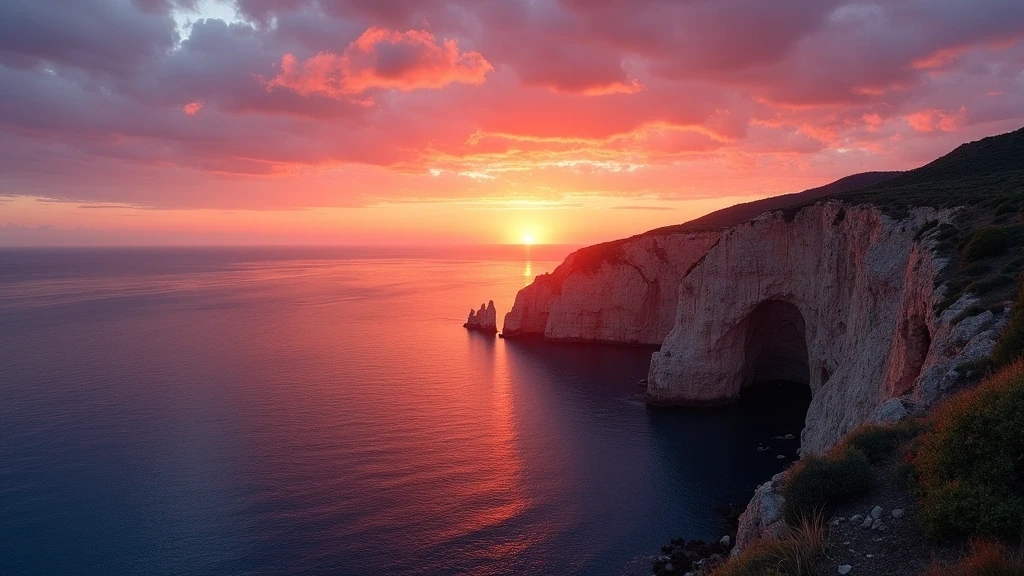 Panorama-Sonnenuntergang ueber dem Mittelmeer von den Klippen des Cap Canaille in Marseille