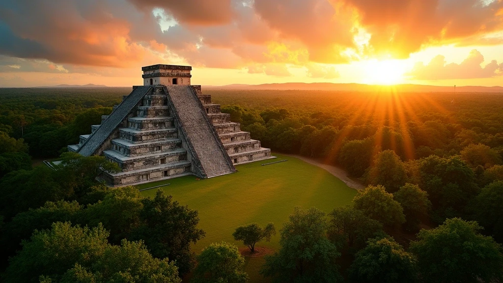 Panorama-Ansicht von Chichén Itzá in Yucatán zur goldenen Stunde