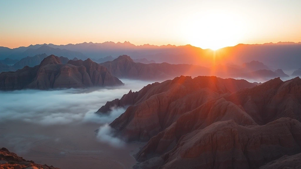 Sonnenaufgang über den Bergen von Mekka mit dramatischem Licht in Saudi-Arabien