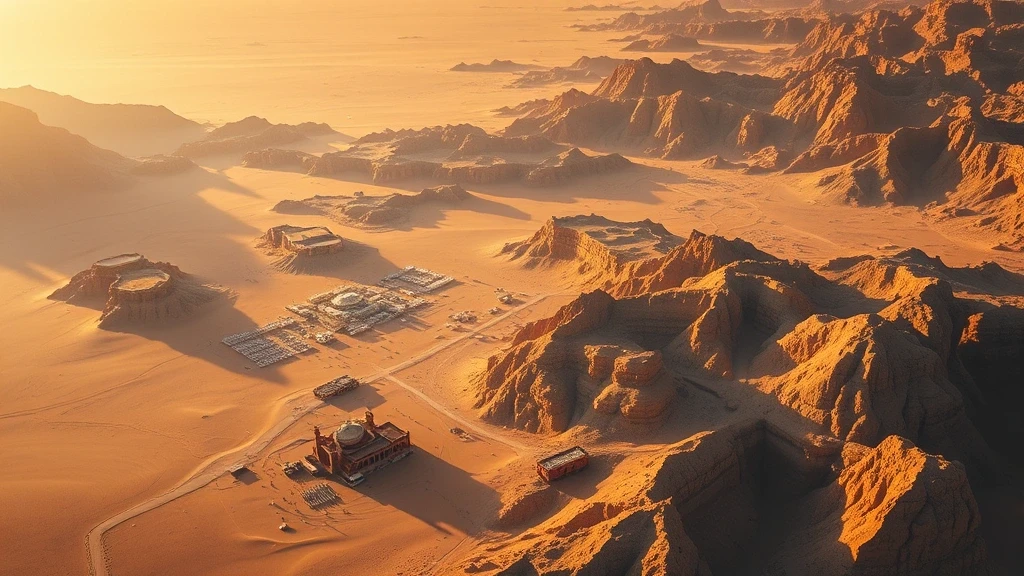 Dramatische Luftaufnahme der Wüstenlandschaft um Mekka zur goldenen Stunde in Saudi-Arabien