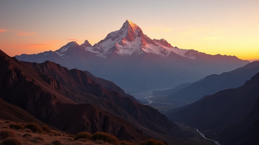 Panoramablick auf den Aconcagua-Berg in Mendoza bei Sonnenuntergang