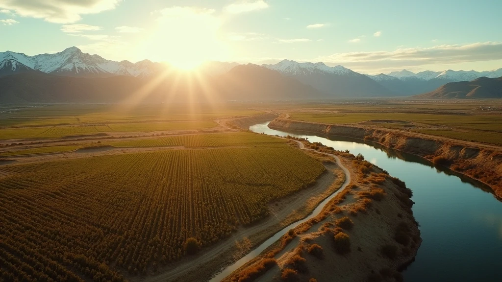 Luftaufnahme der Anden und Weinberge in Mendoza zur goldenen Stunde