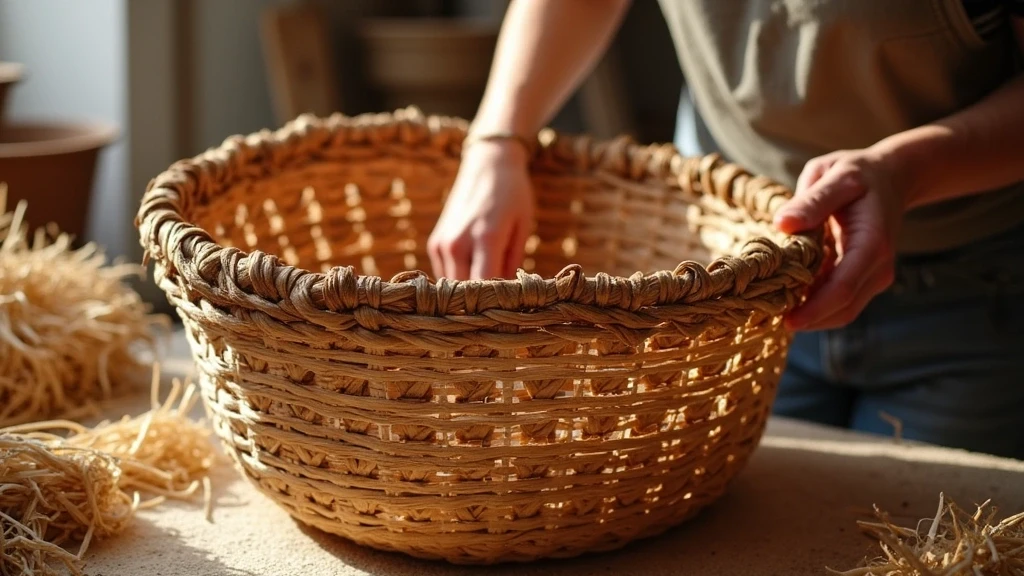 Detailaufnahme traditioneller Korbweberei (llata) durch Handwerker in Es Mercadal auf Menorca