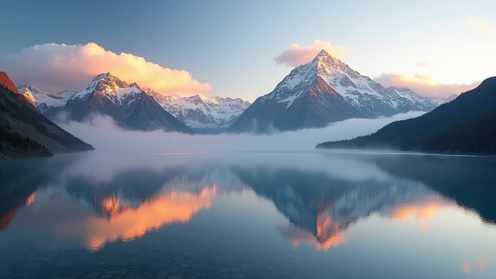 Panoramablick auf Berggipfel und alpinen See bei Sonnenaufgang in Mexiko
