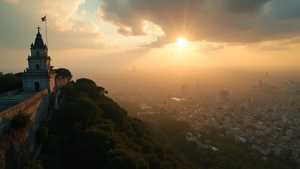 Panoramablick von Chapultepec-Schloss auf Mexiko-Stadt zur goldenen Stunde