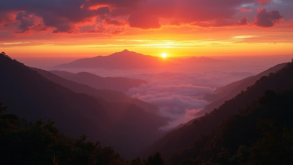 Sonnenuntergang ueber der kontinentalen Wasserscheide in Monteverde, Costa Rica