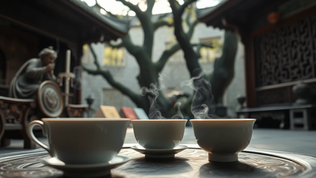 Traditionelle chinesische Teezeremonie im Taoisten-Tempelhof von Hua Shan, Detailaufnahme