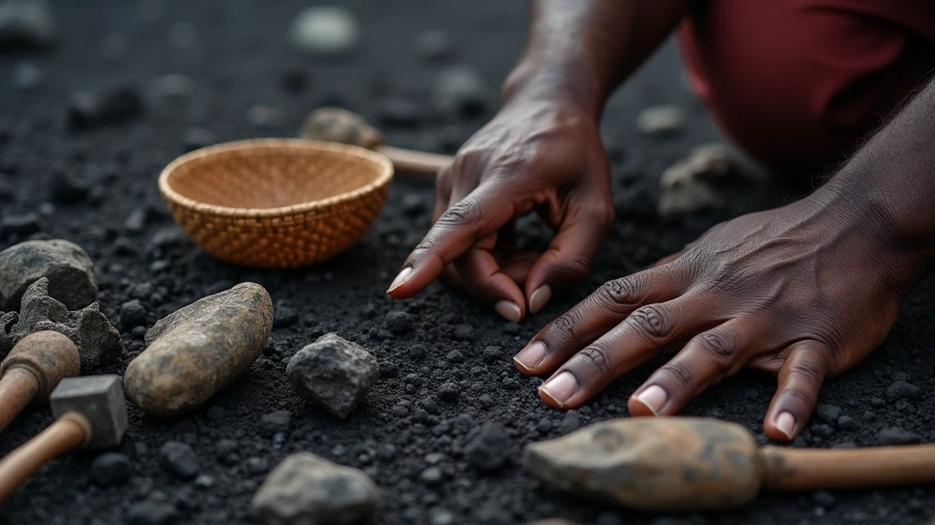 Detailaufnahme von Haenden eines lokalen Fuehrers mit traditionellen Koerben am Mount Nyiragongo