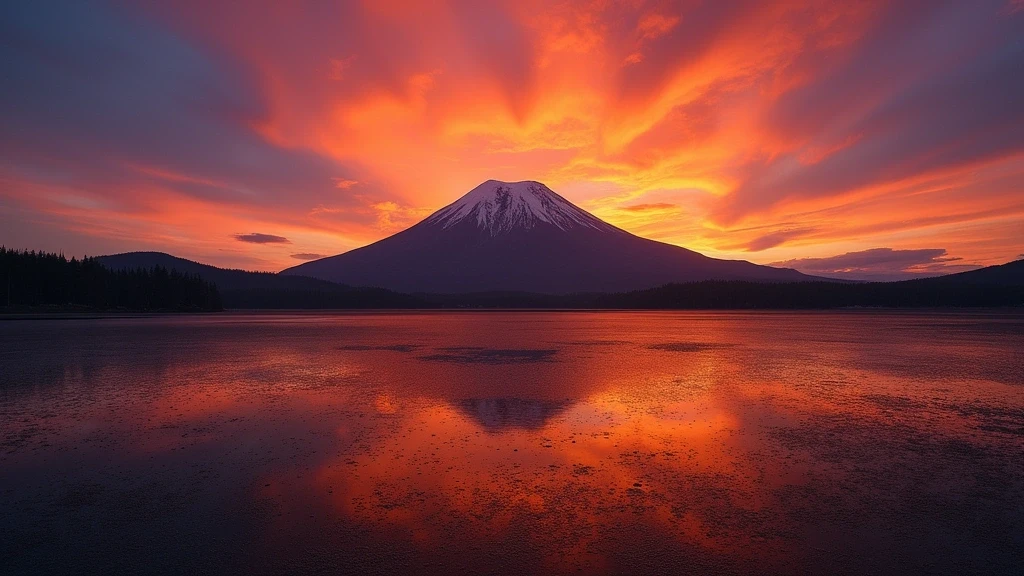Sonnenuntergang am Mount St. Helens mit Spirit Lake Spiegelung in Washington, USA