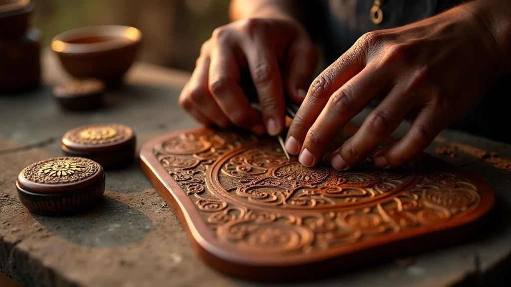 Traditionelle Lackwaren-Herstellung in Mrauk U, Myanmar Detailaufnahme