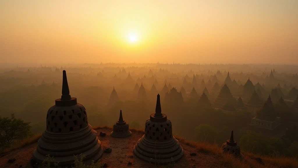 Panoramablick auf die antike Stadt Mrauk U mit Tempel-Stupas in Myanmar