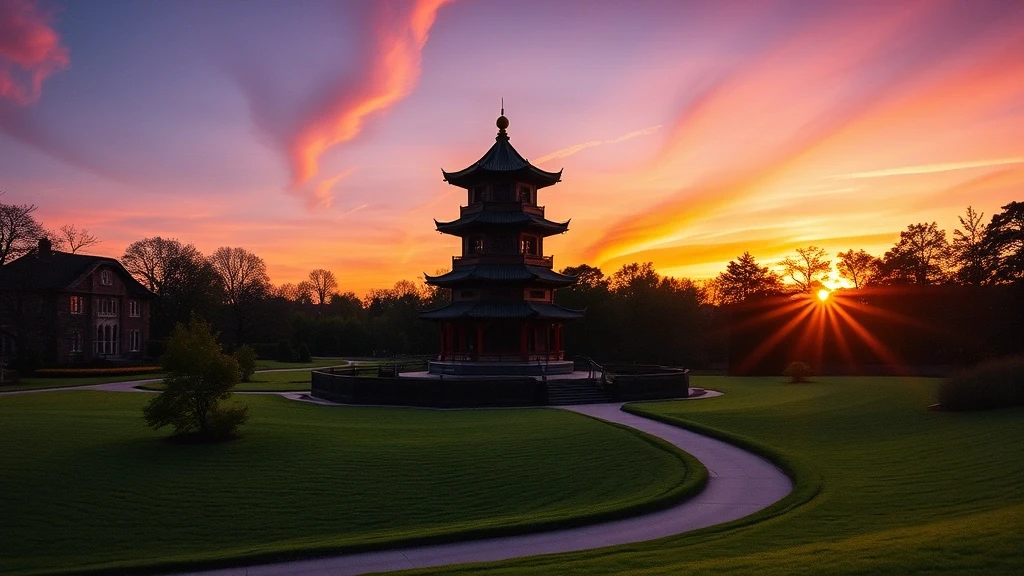 Sonnenuntergang im Englischen Garten München mit Chinesischem Turm
