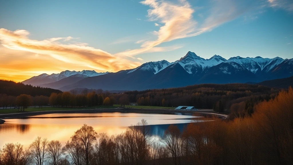 Panoramablick auf die Alpen vom Olympiapark München zur Abenddämmerung