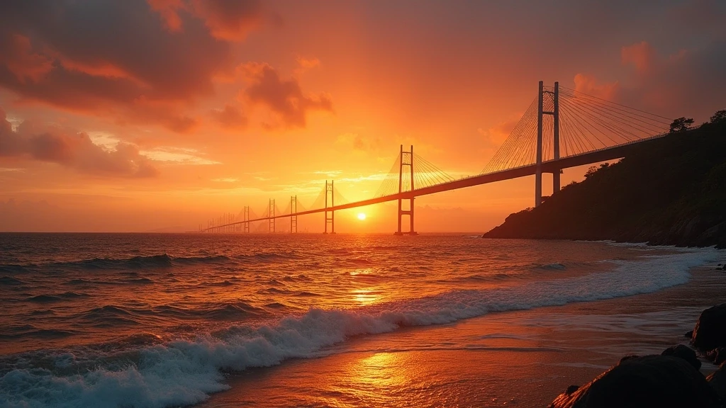 Sonnenuntergang ueber dem Arabischen Meer von der Bandra-Worli Sea Link in Mumbai