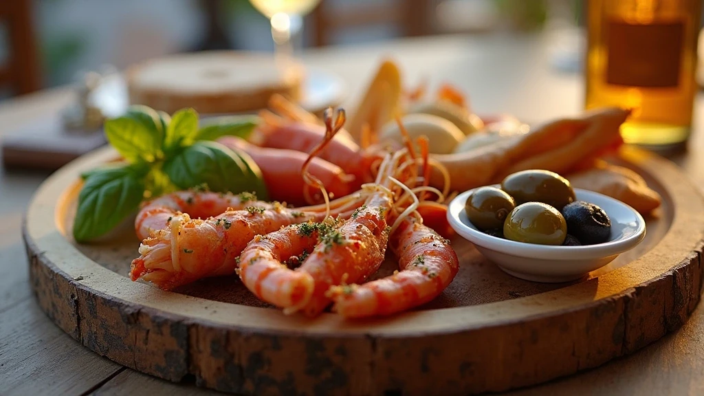 Traditionelle griechische Meze mit Meeresfrüchten auf Holztisch in Mykonos-Stadt