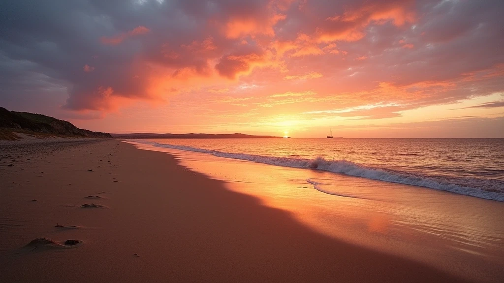 Panoramablick auf Nairn Beach bei Sonnenuntergang mit goldenem Sand und Moray Firth