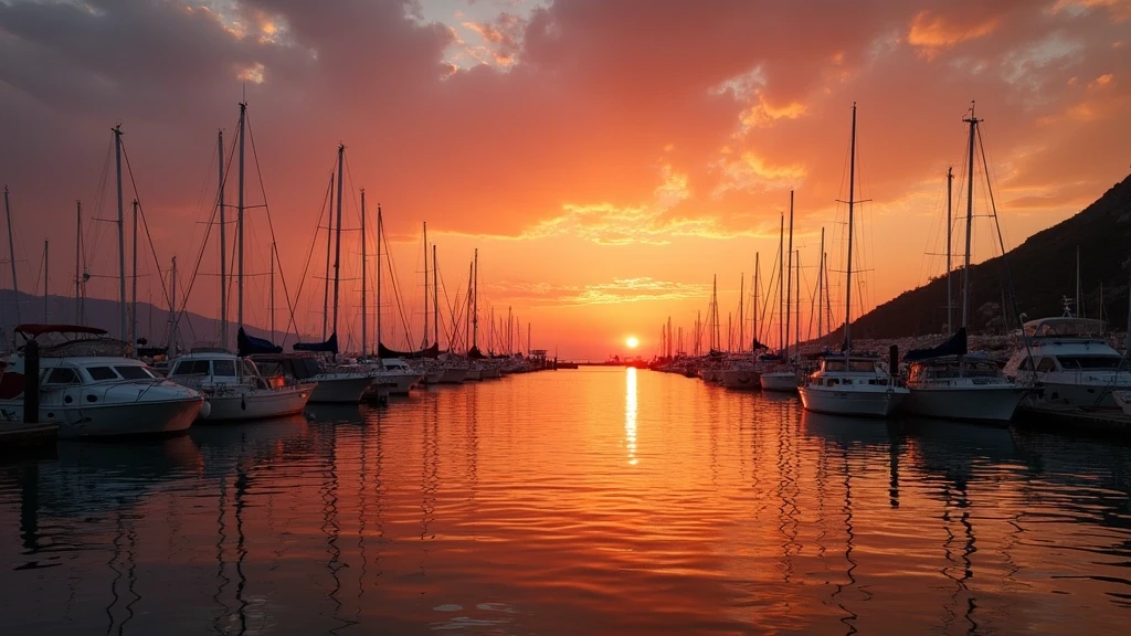 Sonnenuntergang am venezianischen Hafen von Naoussa mit Fischerboot-Silhouetten