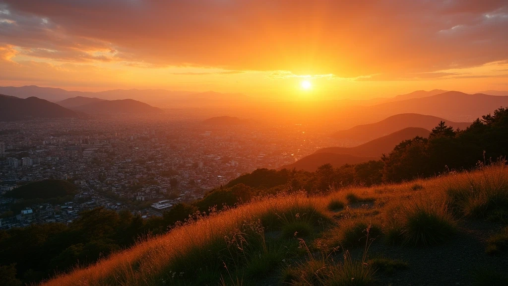 Sonnenuntergang ueber dem Berg Wakakusa mit Blick auf Nara Stadt zur goldenen Stunde in Japan
