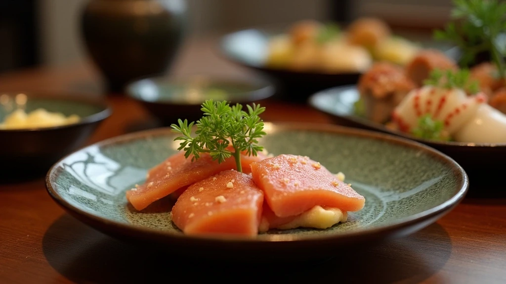 Traditionelle Kaiseki-Kueche mit Nara Zutaten in einem Ryokan in Japan, kulinarische Detailaufnahme