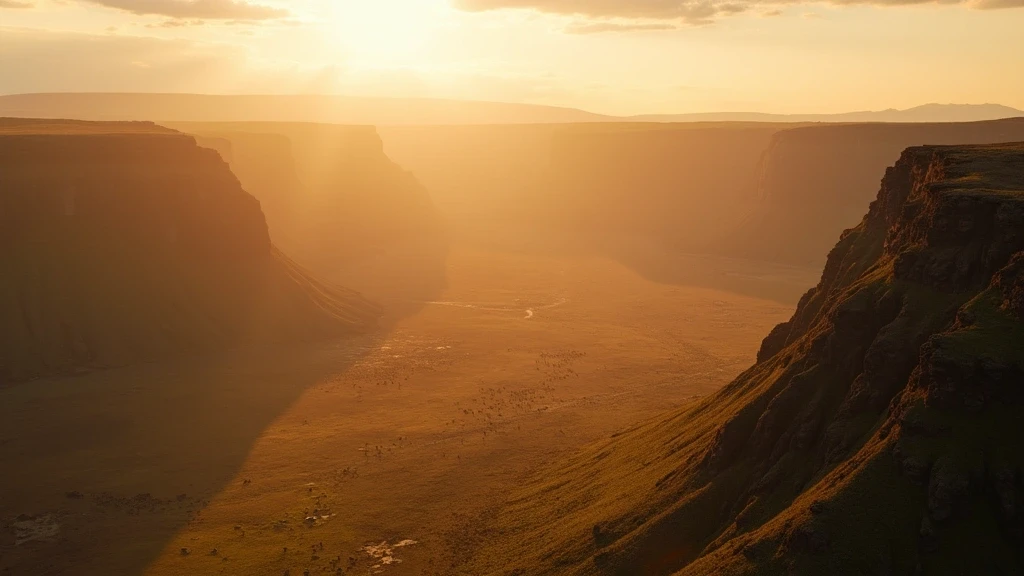 Luftaufnahme des Ngorongoro Kraters in Tansania zur goldenen Stunde mit Wildtieren auf dem Kraterboden