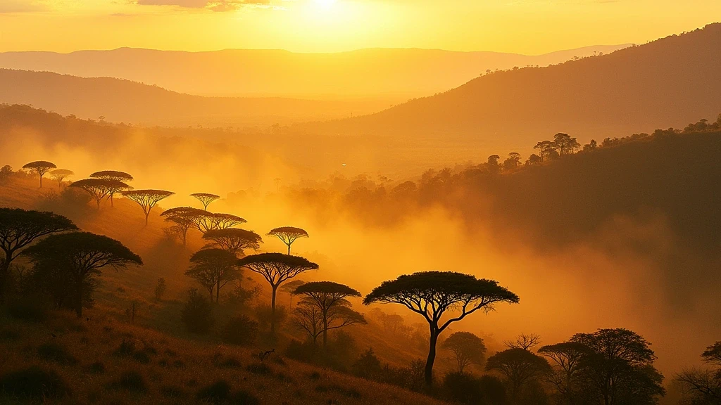 Goldene Stunde im Lerai-Wald des Ngorongoro Kraters Tansania mit gelber Akazienrinde