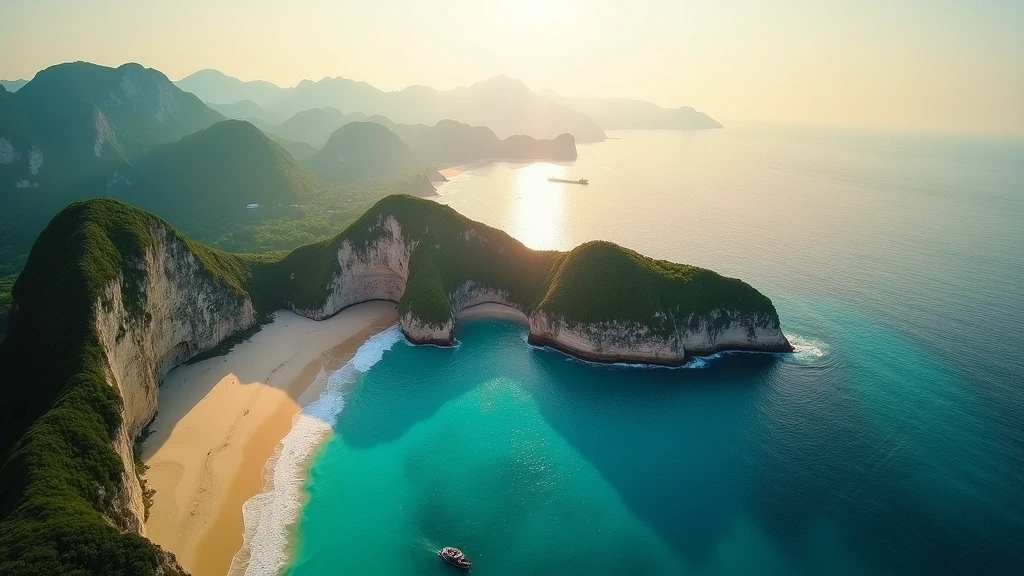 Dramatische Luftaufnahme der Hon Chong Felsformationen und der Bucht von Nha Trang zur goldenen Stunde in Vietnam