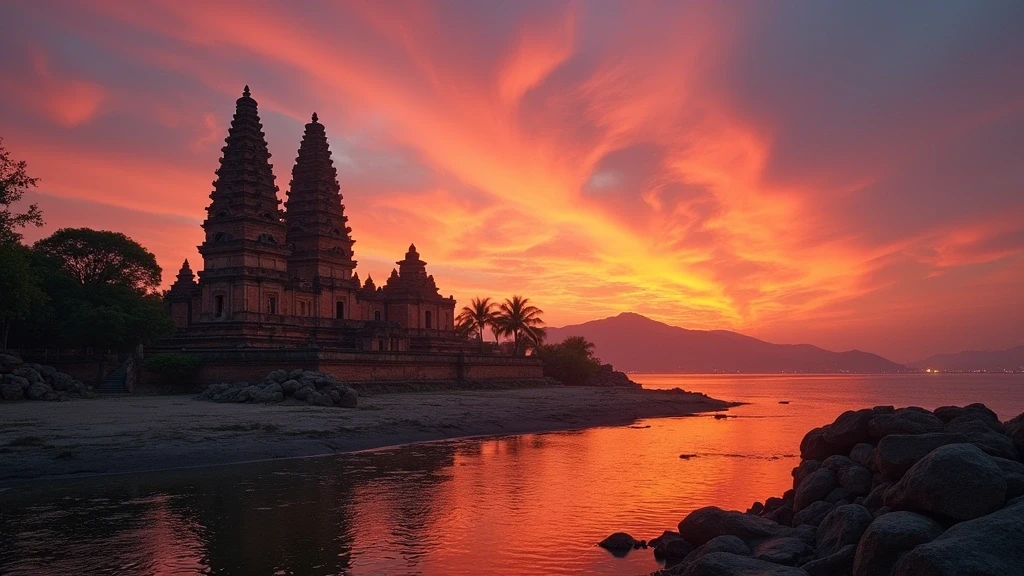 Po Nagar Cham Tempel in Nha Trang bei Sonnenuntergang mit dramatischem Himmel ueber dem Cai Fluss