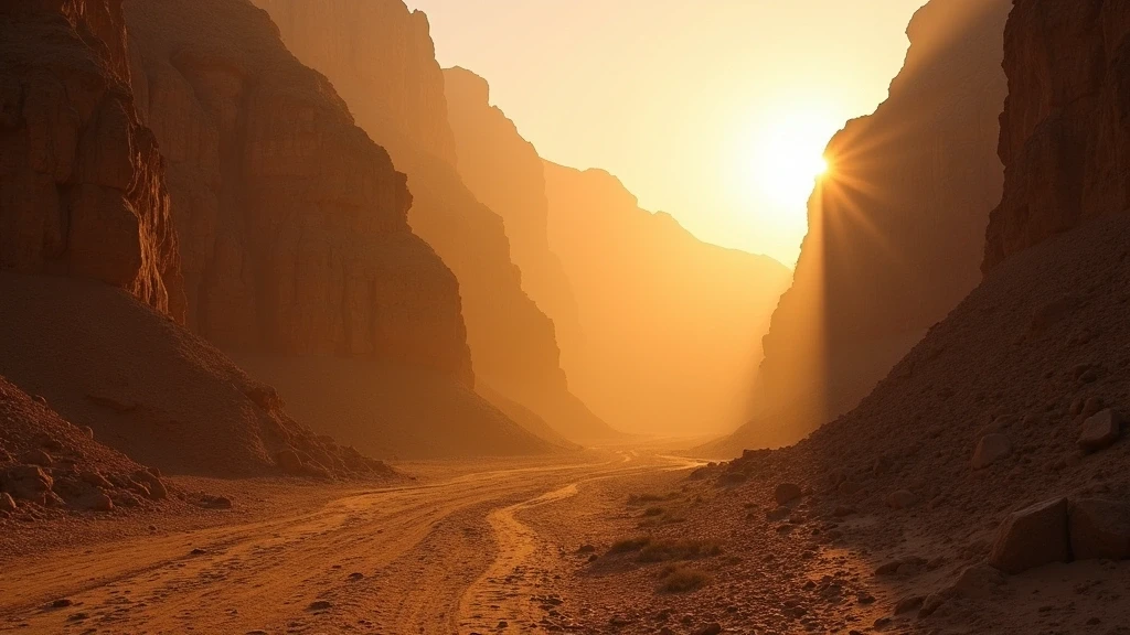 Goldenes Licht in Bergschluchten von Nizwa Fort Retreat zur magischen Stunde