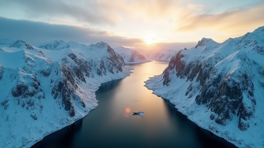 Luftaufnahme der dramatischen Gletscher und Fjorde im Nordostgrönland-Nationalpark zur goldenen Stunde