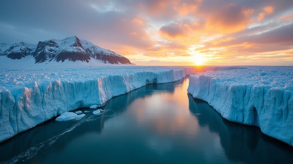 Panoramablick auf Gletscher und arktischen Ozean in der Nordwestpassage zur Mitternachtssonne