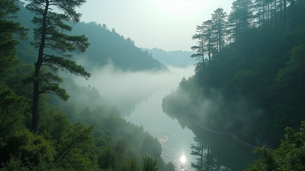 Panoramablick auf uralte Zedernwälder und dampfende Onsen-Täler in Nyuto mit Morgennebel