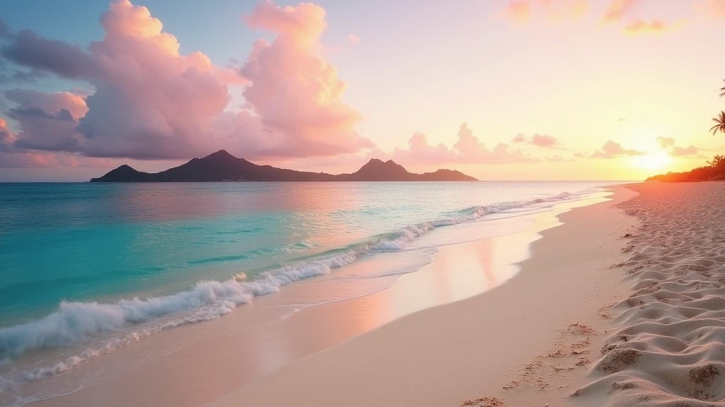 Panorama von Lanikai Beach bei Sonnenaufgang mit Mokulua-Inseln auf Oahu