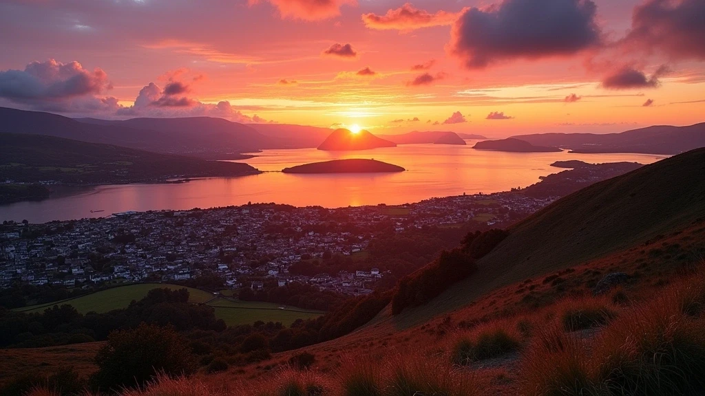 Panorama-Sonnenuntergang ueber Oban, Schottland von Pulpit Hill aus gesehen