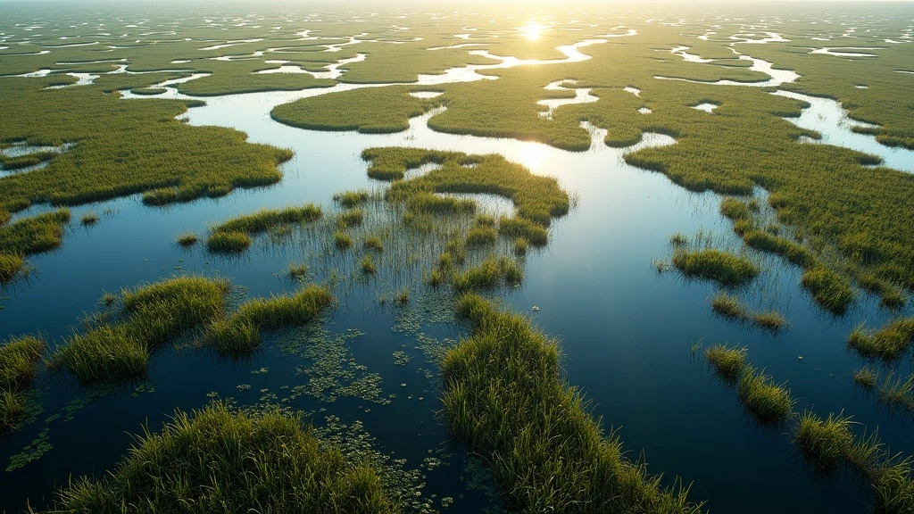 Luftaufnahme der gewundenen Wasserwege im Okavango-Delta, Botswana